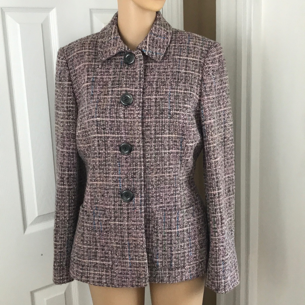 Tahari Asl Pink Wool Blend Tweed Blazer Sz 8p